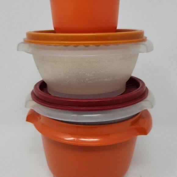 Tupperware Container Lot 4 Bowls 3 Lids Vintage USA Yellow, Orange, Red Fall - Picture 2 of 10